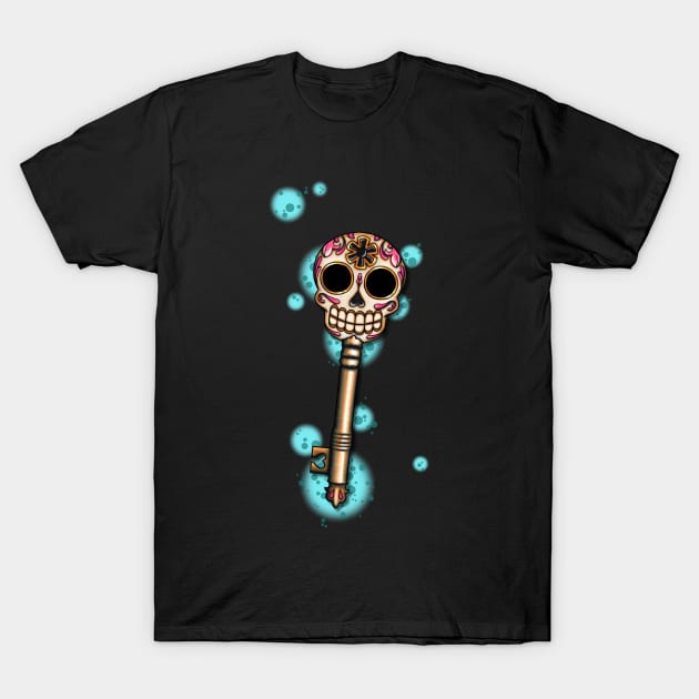 Skeleton Key - Dia de los Muertos Sugar Skull - Day of the Dead Calavera Folk Art T-Shirt by prettyinink